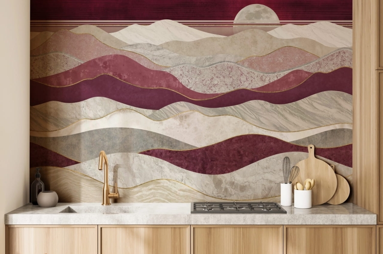 Wall Art Merlot abstrakcyjna fototapeta na wymiar wzgórza i księżyc