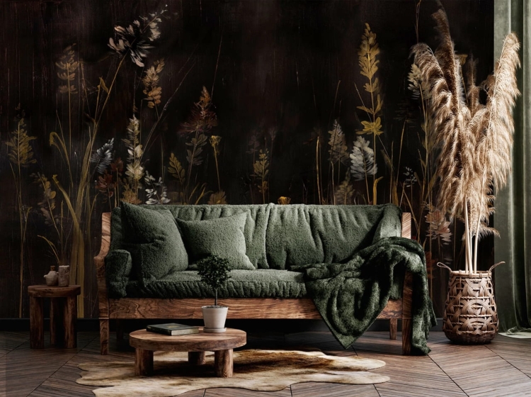 Wall Art Calamus ciemna roślinna fototapeta na wymiar wysokie trawy