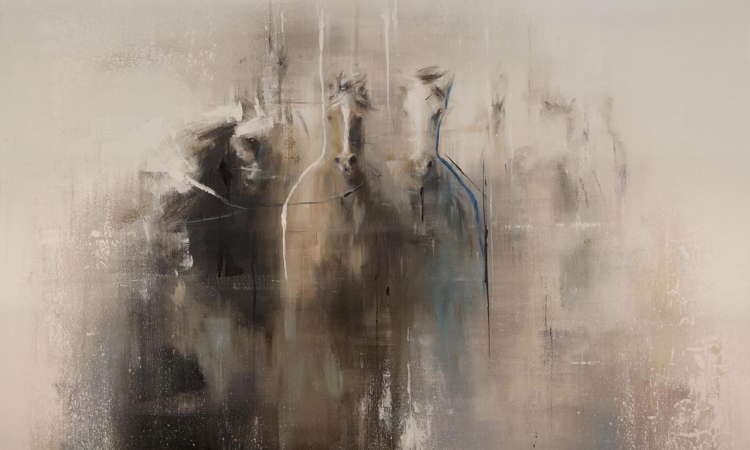 Liberta melancholijna fototapeta na wymiar konie w galopie