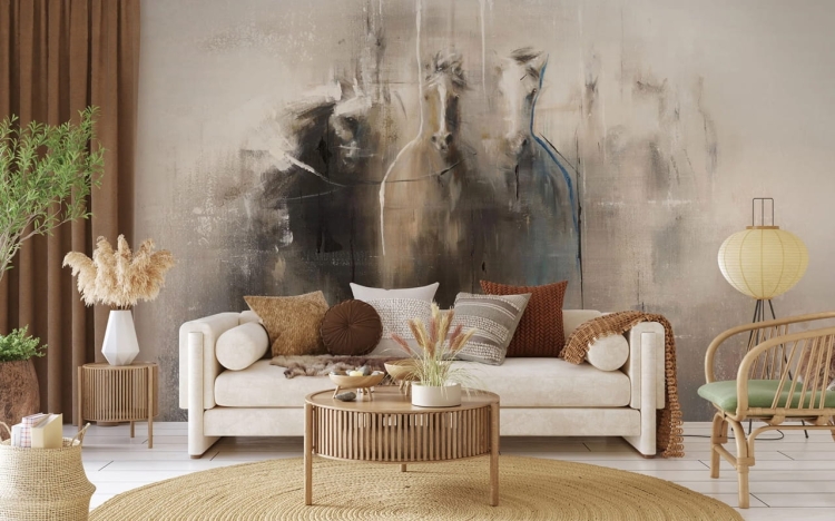 Liberta melancholijna fototapeta na wymiar konie w galopie