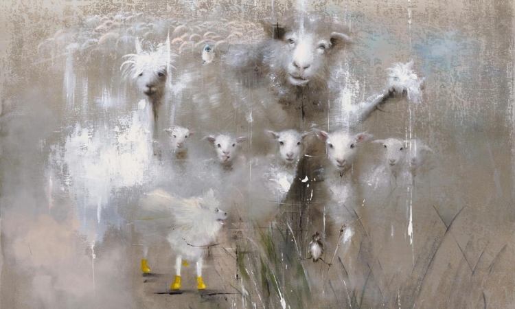 Wall Art Lana fototapeta na wymiar owieczki i pies pasterski