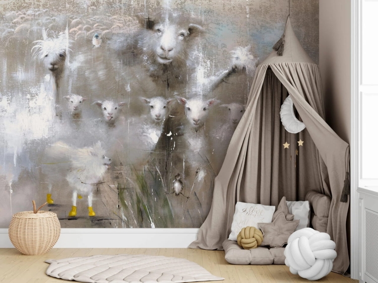 Wall Art Lana fototapeta na wymiar owieczki i pies pasterski