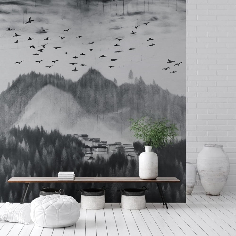 Wall Art Tenebis mroczna czarno-biała fototapeta na wymiar ciemny las