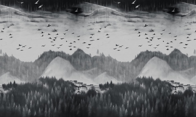 Wall Art Tenebis mroczna czarno-biała fototapeta na wymiar ciemny las