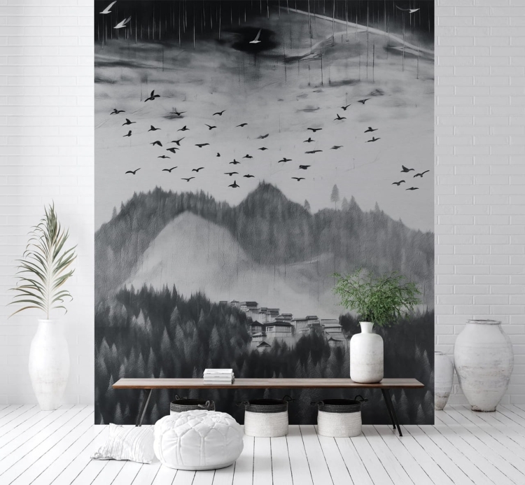 Wall Art Tenebis mroczna czarno-biała fototapeta na wymiar ciemny las