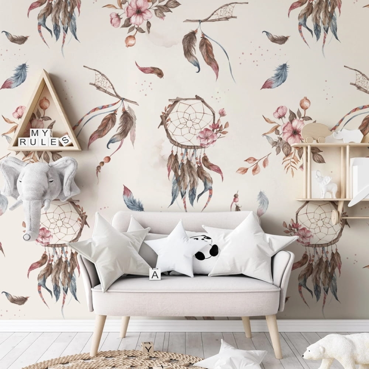 Wall Art Lulu fototapeta na wymiar łapacze snów i pióra boho