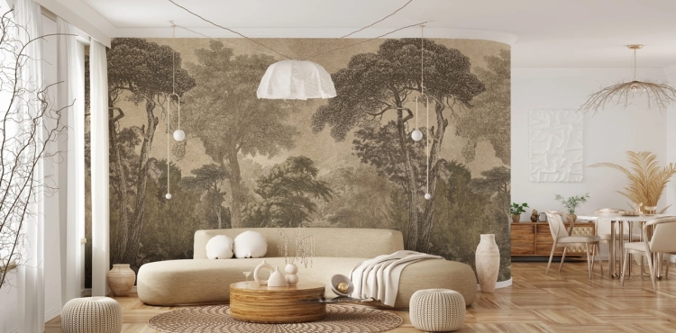 Wall Art Hood Light fototapeta na wymiar tropikalny las w stylu ryciny