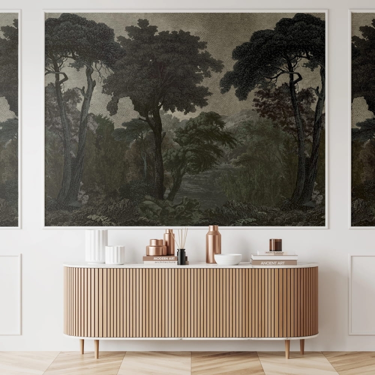 Wall Art Hood Dark fototapeta na wymiar tropikalny las w stylu ryciny