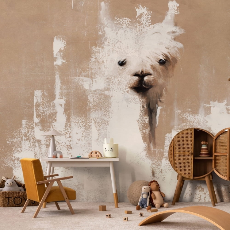 Lama beżowa subtelna fototapeta na wymiar z motywem lamy