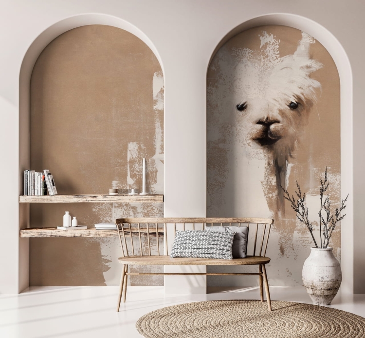 Lama beżowa subtelna fototapeta na wymiar z motywem zwierzęcym