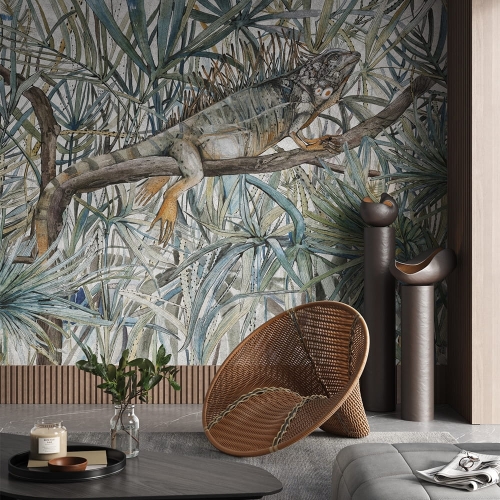 Wonderwall Komodo fototapeta  iguana i liście palmowe