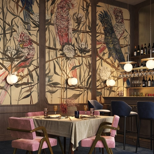 Wonderwall Makani fototapeta z motywem papug kakadu i roślin