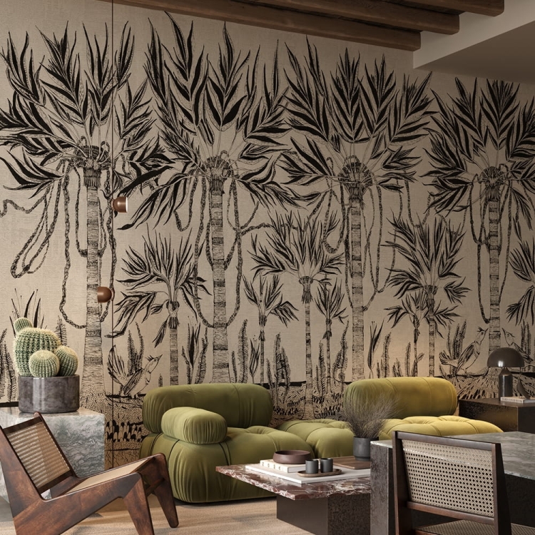 Wonderwall Maori fototapeta z motywem palm na beżowym tle