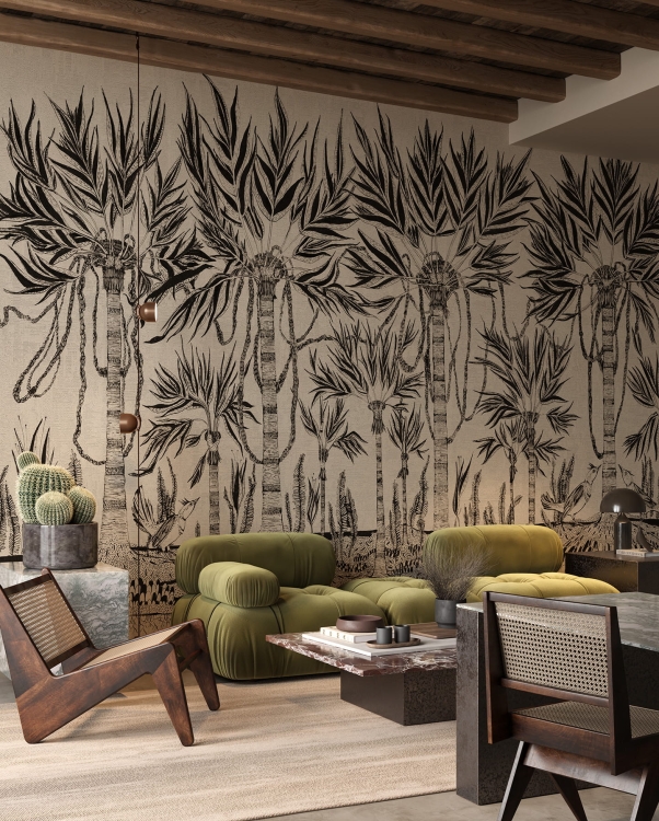 Wonderwall Maori fototapeta z motywem palm na beżowym tle