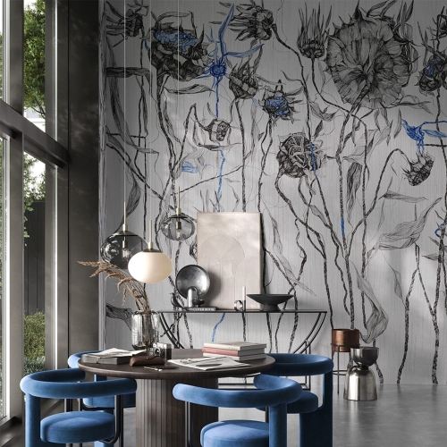 Wonderwall Messy minimalistyczna fototapeta szkicowane kwiaty