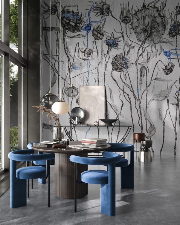 Wonderwall Messy minimalistyczna fototapeta szkicowane kwiaty