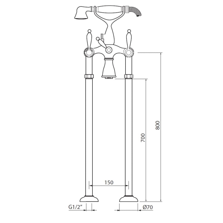 Vedo Etros Bronzo bateria wannowa wolnostojąca w stylu retro