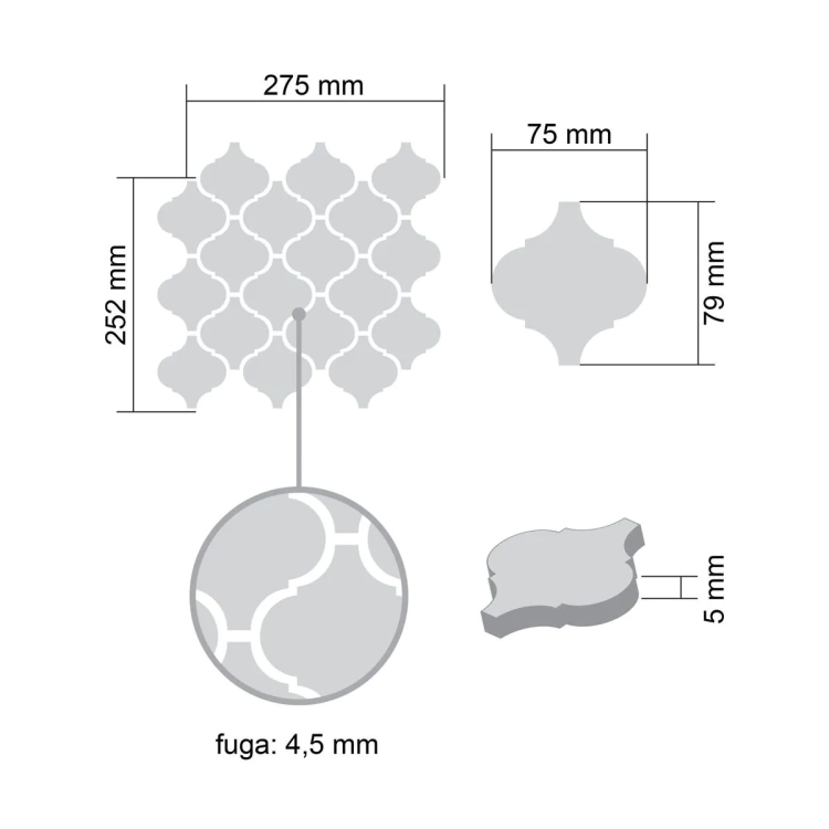 Raw Decor mozaika Arabeska Duża Jasnoszara ADSJM matowa