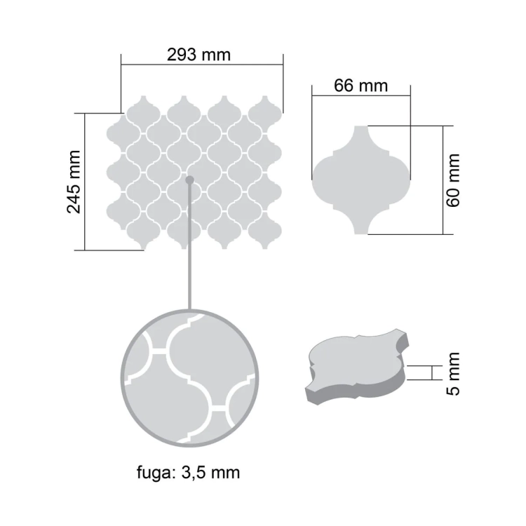 Raw Decor mozaika Arabeska Średnia Szary palony ASSP połysk