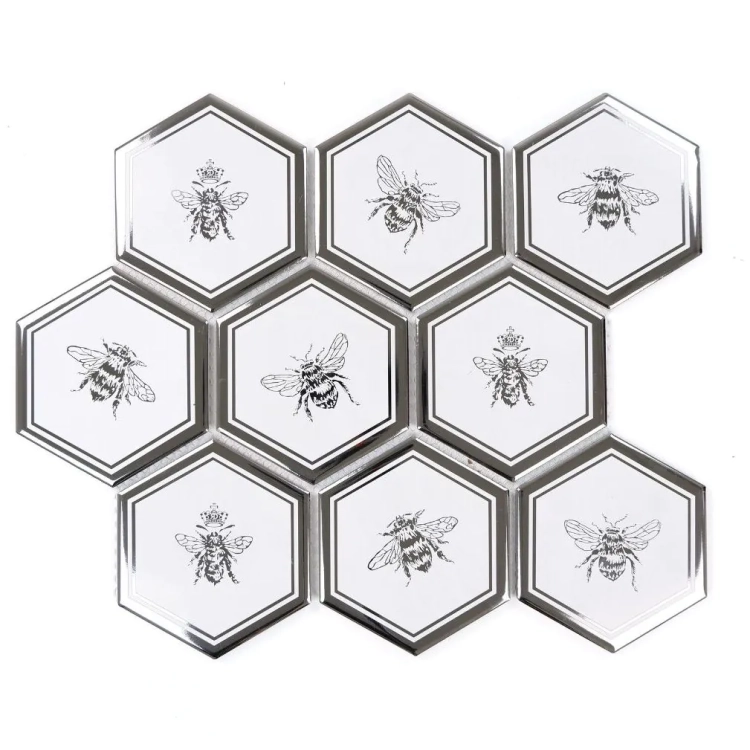 Raw Decor Heksagon XL Queen Bee Silver mozaika ze srebrnym motywem pszczół
