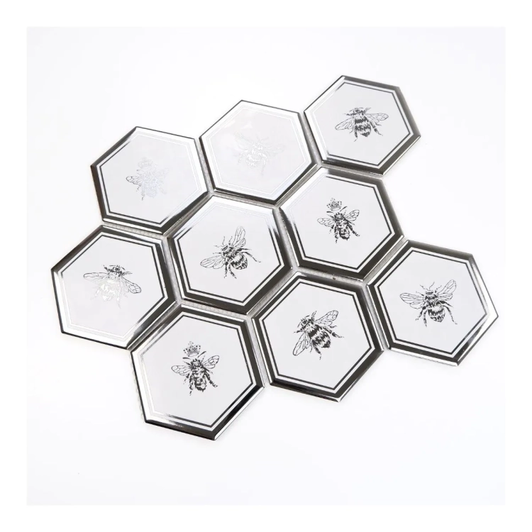 Raw Decor Heksagon XL Queen Bee Silver mozaika ze srebrnym motywem pszczół
