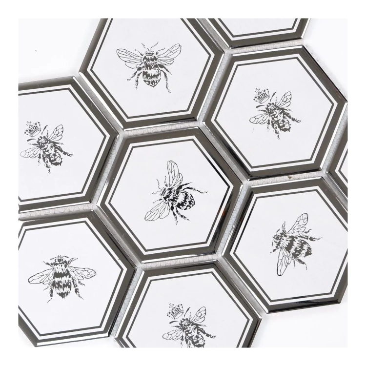 Raw Decor Heksagon XL Queen Bee Silver mozaika ze srebrnym motywem pszczół