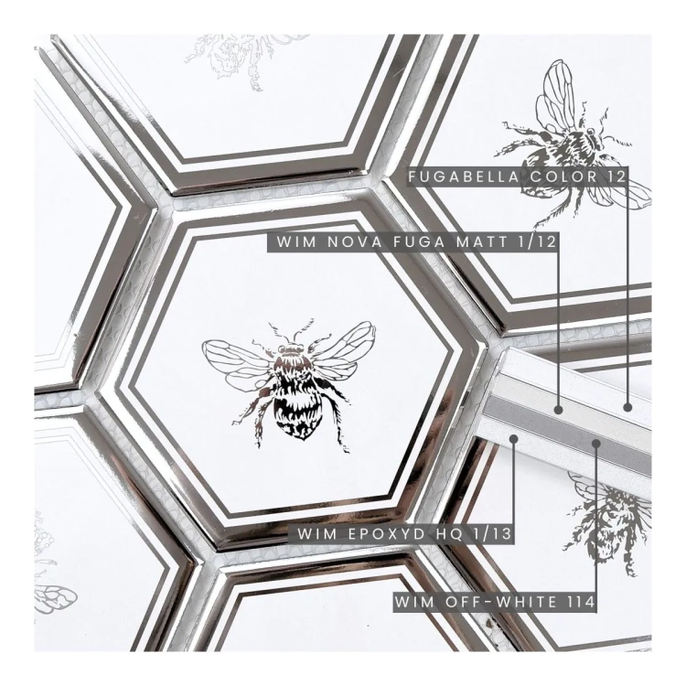 Raw Decor Heksagon XL Queen Bee Silver mozaika ze srebrnym motywem pszczół