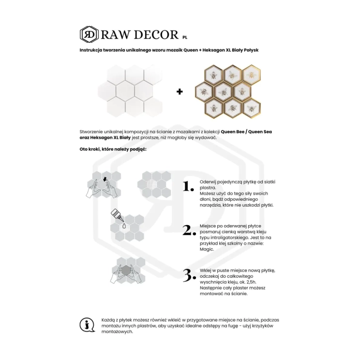 Raw Decor Heksagon XL Queen Sea Coral mozaika ze złotym motywem morskim