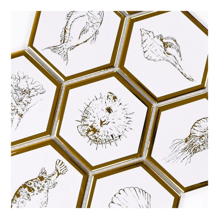 Raw Decor Heksagon XL Queen Sea Coral mozaika ze złotym motywem morskim
