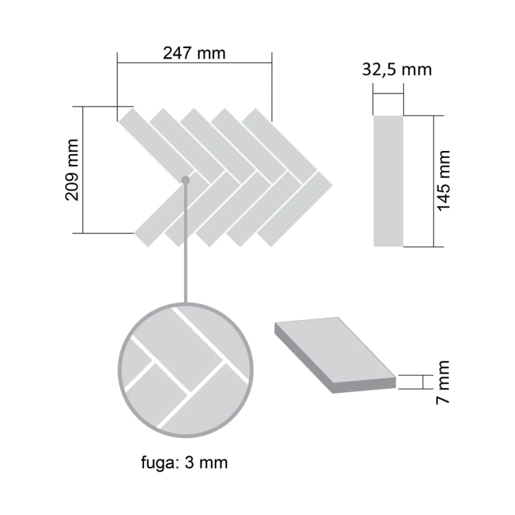 Raw Decor Jodełka XL Czarna matowa mozaika