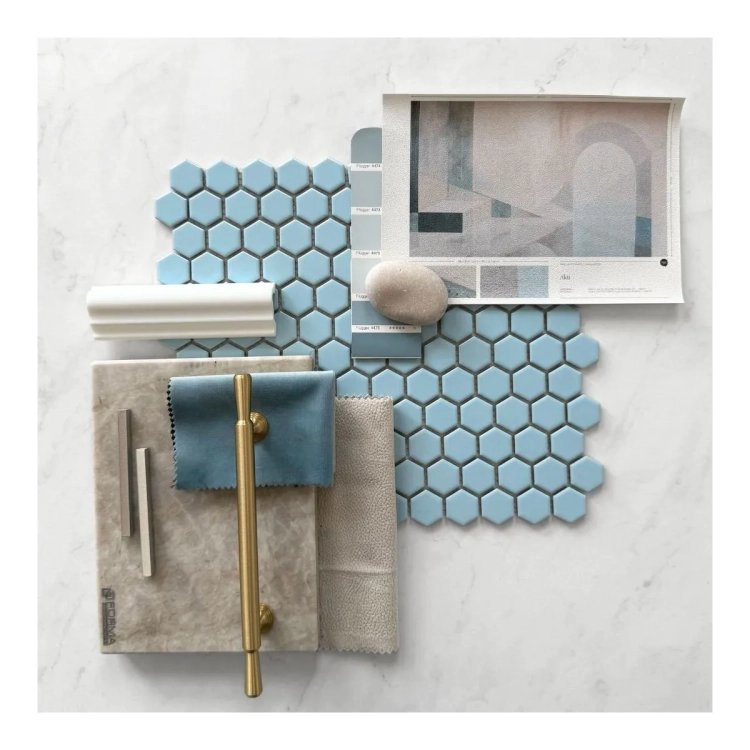 Raw Decor Heksagon Mały Błękitny Połysk mozaika plastry miodu