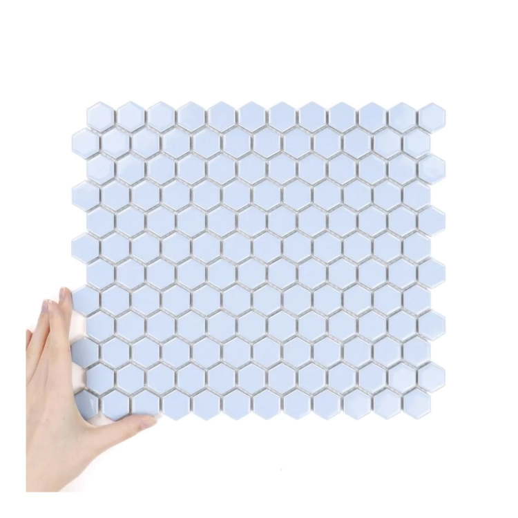 Raw Decor Heksagon Mały Błękitny Połysk mozaika plastry miodu