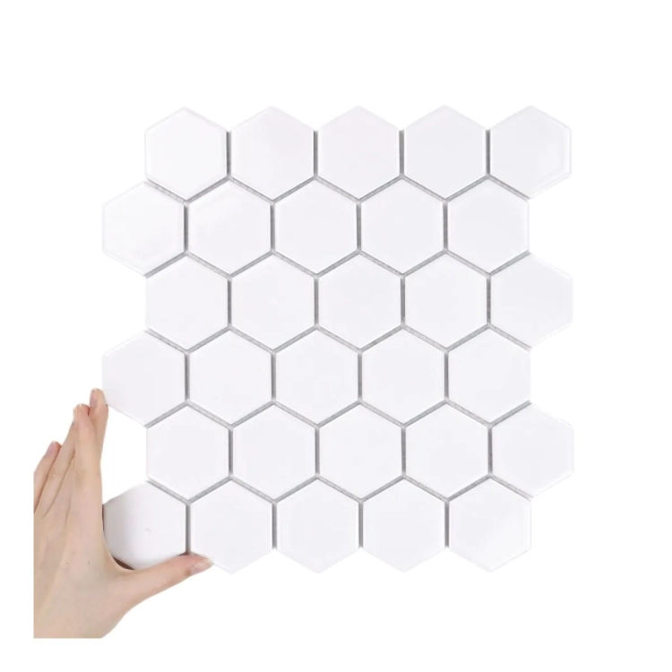 Raw Decor Heksagon Duży Biały Połysk mozaika plastry miodu