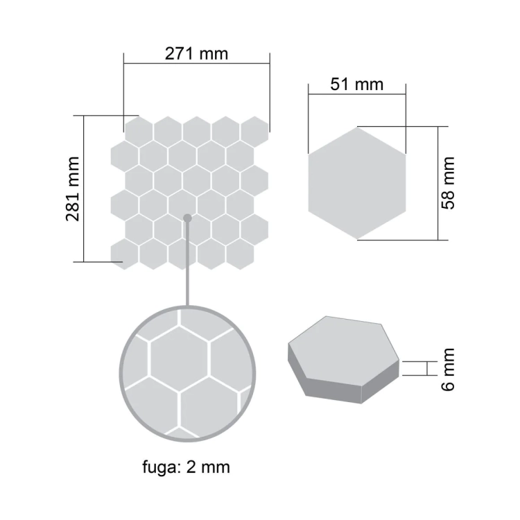 Raw Decor Heksagon Duży Czarny Matowy