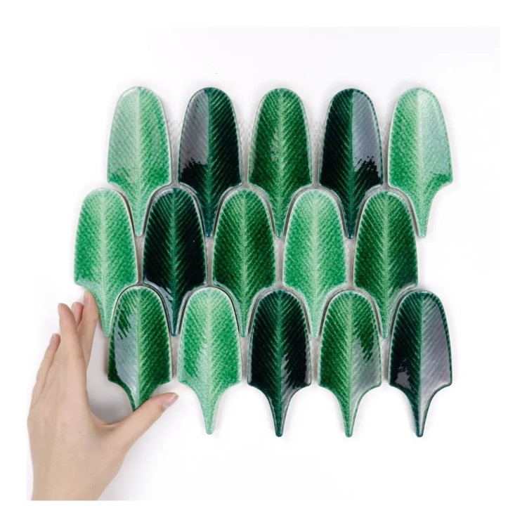 Raw Decor Aurora Green Połysk zielona mozaika w kształcie liści