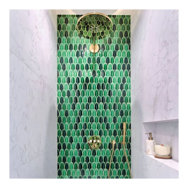 Raw Decor Aurora Green Połysk zielona mozaika w kształcie liści