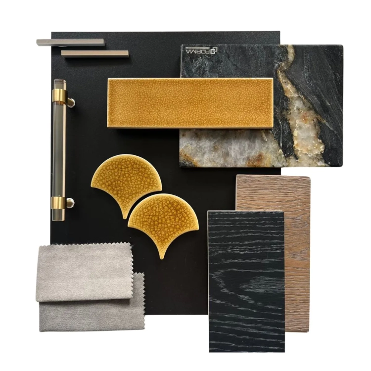 Raw Decor Flabellum Amber Bursztynowa mozaika łuska połysk