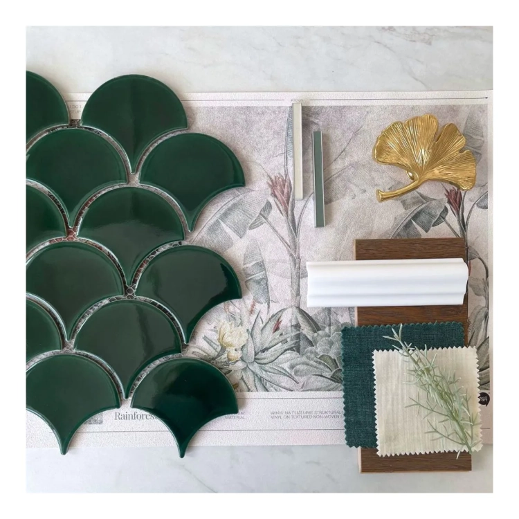 Raw Decor Flabellum Emerald zielona mozaika łuska połysk