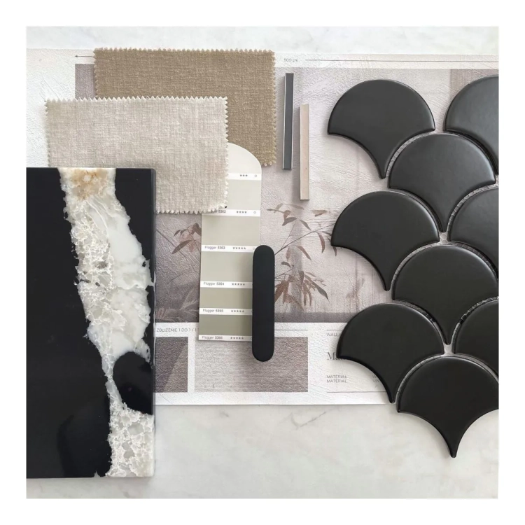 Raw Decor Flabellum Black czarna matowa mozaika łuska