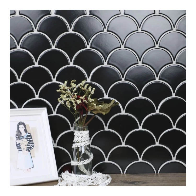 Raw Decor Flabellum Black czarna matowa mozaika łuska