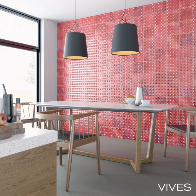 Vives Luca Picos Granate-B 20x20 dekoracyjne płytki 3D połysk czerwone