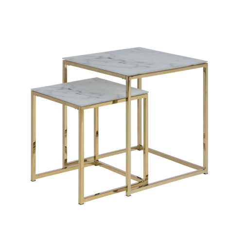 Zestaw stolików kawowych glamour na złotej podstawie 45x45 szklane blaty