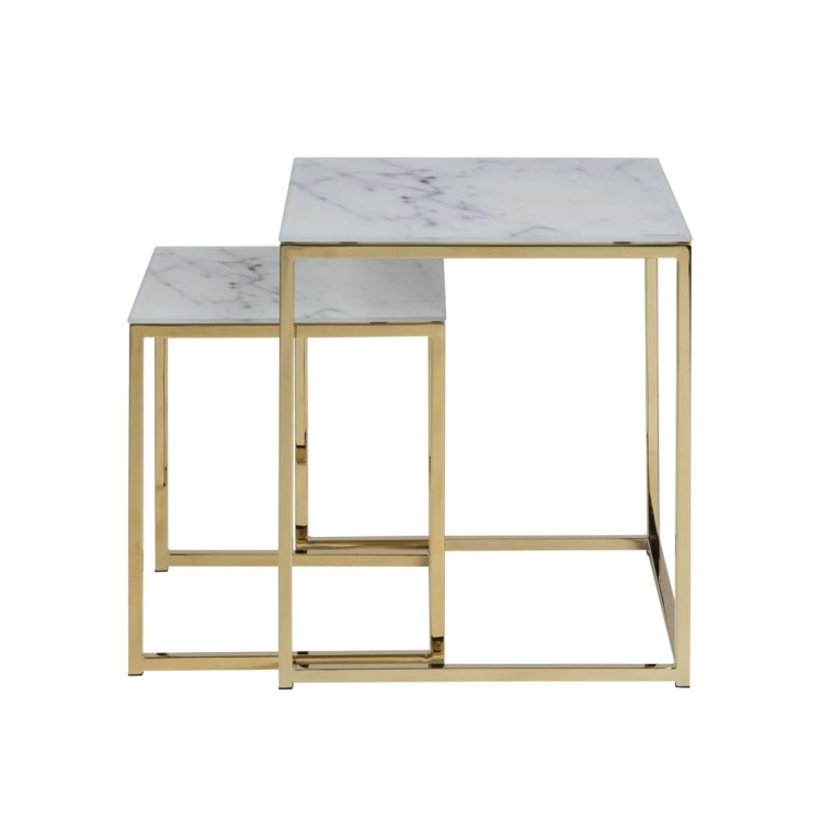 Zestaw stolików kawowych glamour na złotej podstawie 45x45 szklane blaty