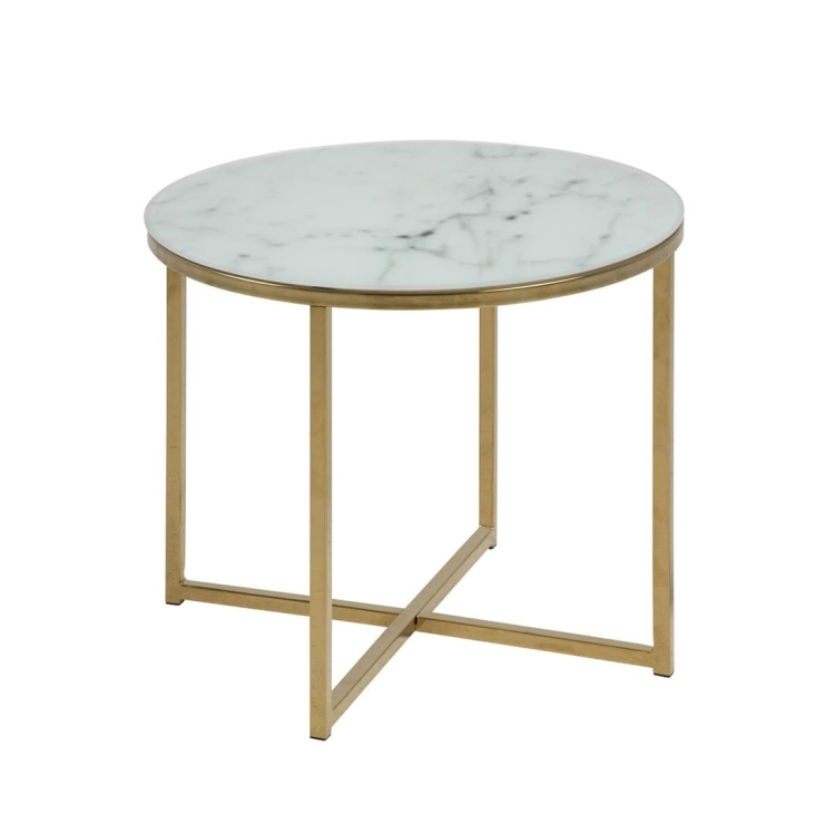Stolik kawowy Glamour Round na złotej podstawie