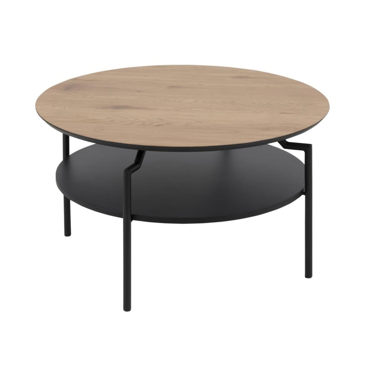 Okrągły stolik kawowy z półką 80x80 czarna metalowa podstawa