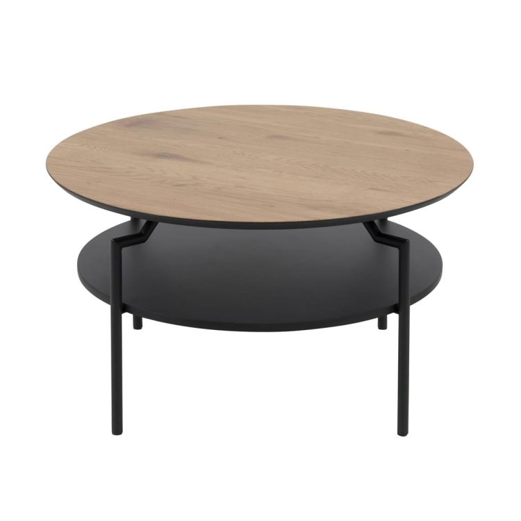 Okrągły stolik kawowy z półką 80x80 czarna metalowa podstawa