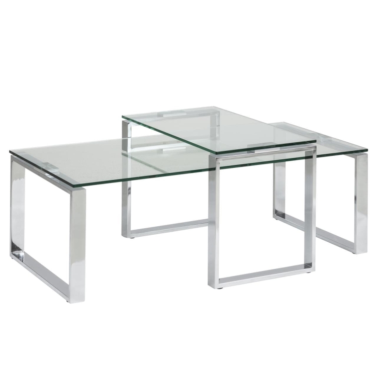 Nowoczesna minimalistyczna ława ze stolikiem kawowym 115x69 szkło i chrom