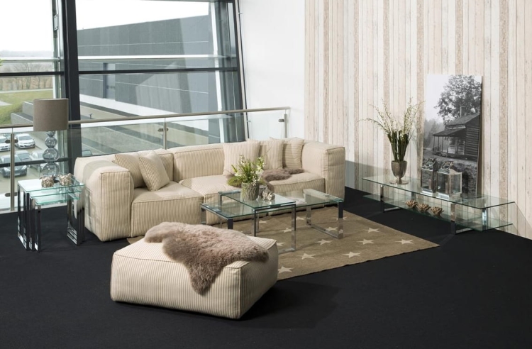 Nowoczesna minimalistyczna ława ze stolikiem kawowym 115x69 szkło i chrom