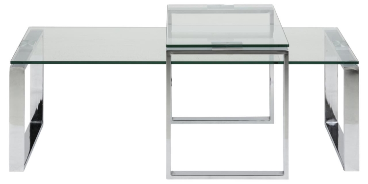 Nowoczesna minimalistyczna ława ze stolikiem kawowym 115x69 szkło i chrom