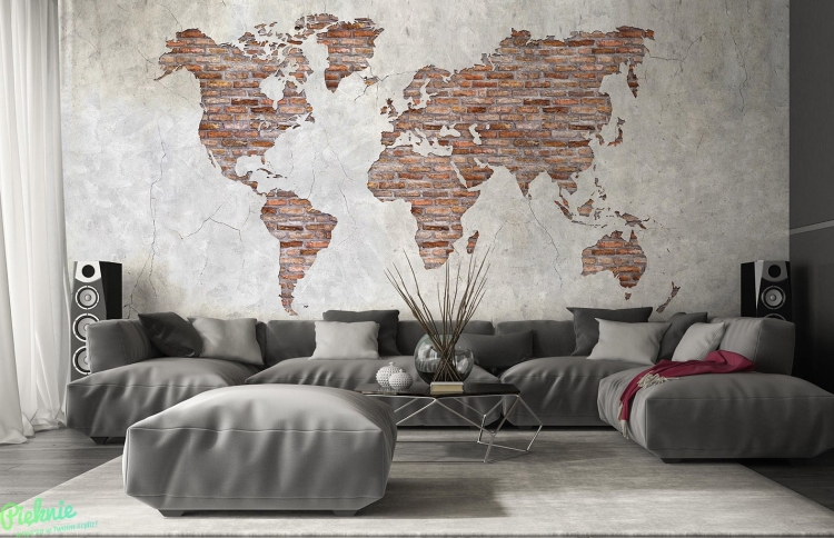 Mapa świata LOFT cegły tapeta na fizelinie